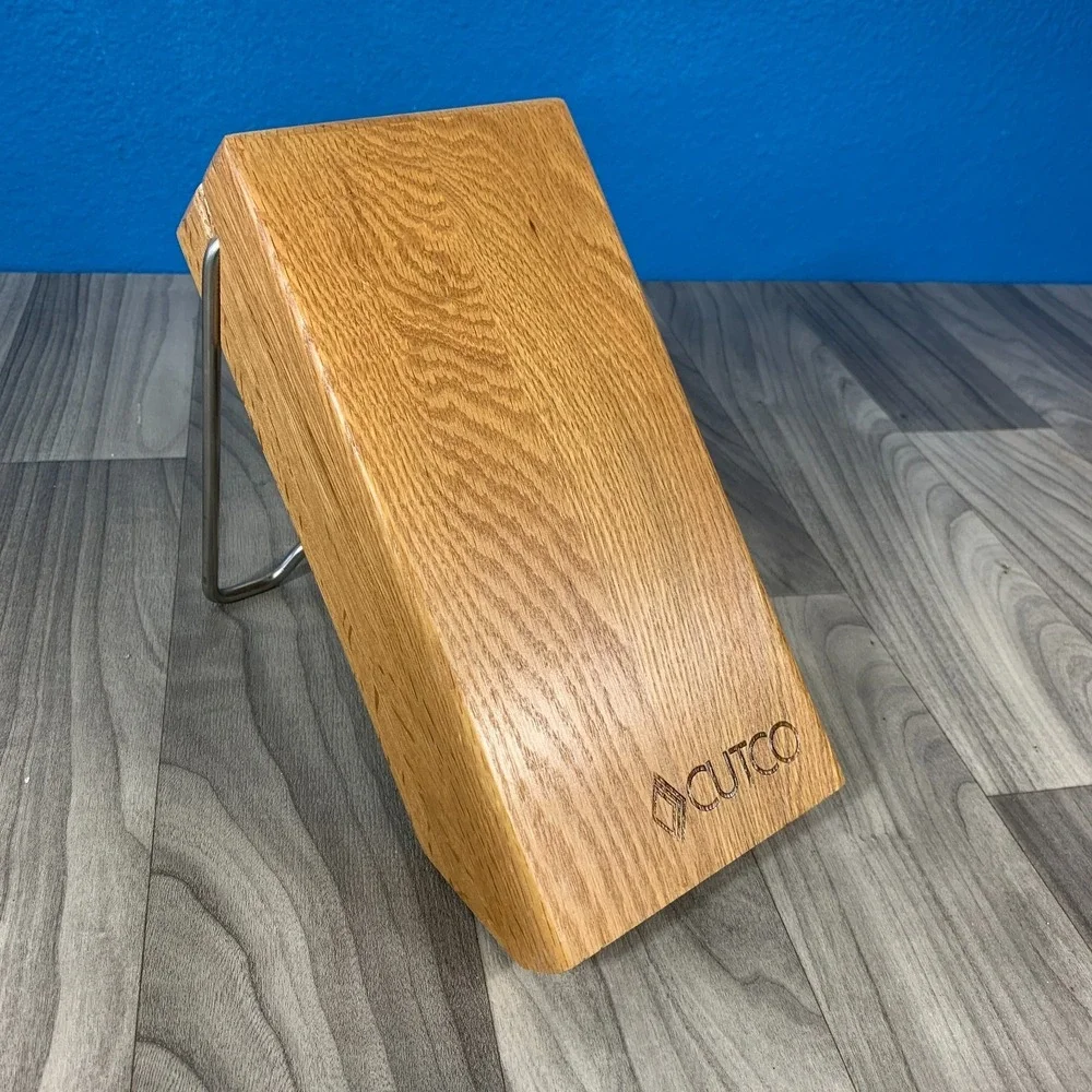 CUTCO Space Saver Knife Block 5-Slot Wood Honey Oak #1746 w/ Foldable Bar